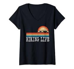 Damen Hiking Life Coole Naturgrafik im Vintage-Stil Fantastisches Wandern T-Shirt mit V-Ausschnitt von Funny Outdoorsy Lovin’ Apparel For Men & Women