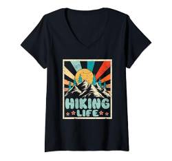 Damen Hiking Life Fantastische Naturgrafik im Retro-Stil, cooles Wandern T-Shirt mit V-Ausschnitt von Funny Outdoorsy Lovin’ Apparel For Men & Women