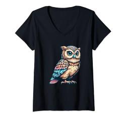 Damen Niedliche Eule Vogel Tier Design Eule Liebhaber Mädchen Jungen T-Shirt mit V-Ausschnitt von Funny Owl Lovers kids Gifts
