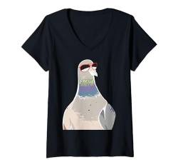 Damen Taube mit Sonnenbrille Taubenliebhaber Tauben Vogelliebhaber T-Shirt mit V-Ausschnitt von Funny Pigeon Owner Outfits