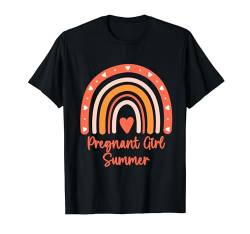 Schwangere Mädchen Sommer Regenbogen Schwangerschaft Baby Ankündigung T-Shirt von Funny Pregnancy Announcement For Women And Girls