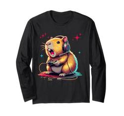 Cute Capybara playing Video Games funny Capybara lovers Langarmshirt von Funny Rock Capybara Playing Guitar By GnineZa