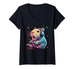 Damen Cute Capybara playing Video Games funny Capybara lovers T-Shirt mit V-Ausschnitt von Funny Rock Capybara Playing Guitar By GnineZa