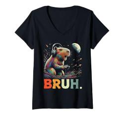 Damen Funny Capybara Bruh Capybara playing Video Games for Boy T-Shirt mit V-Ausschnitt von Funny Rock Capybara Playing Guitar By GnineZa