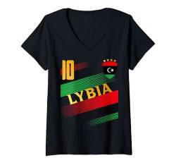 Damen Lybia Flagge Lybian Pride Lovers T-Shirt mit V-Ausschnitt von Funny Sarcastic Gifts Store