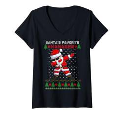 Damen Santa's Favourite Manager Weihnachtsmütze Hässlicher Weihnachtspullover T-Shirt mit V-Ausschnitt von Funny Sarcastic Gifts Store