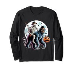 Skelett Reiten Mama Bigfoot Halloween Kinder Jungen Herren Langarmshirt von Funny Skeleton Bigfoot Pumpkin Halloween