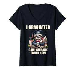 Damen Cool I Graduated Can I Go Back To Bed Now, Lustiges Faultier T-Shirt mit V-Ausschnitt von Funny Sloth Graduation 2024 For Boy and Girl