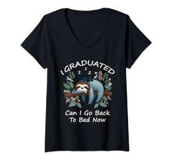 Damen Cool I Graduated Can I Go Back To Bed Now, Lustiges Faultier T-Shirt mit V-Ausschnitt von Funny Sloth Graduation 2024 For Boy and Girl
