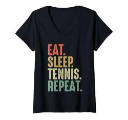 Damen Eat Sleep Tennis Repeat Weihnachts-Tennis für Kinder, Erwachsene, Vintage-Stil T-Shirt mit V-Ausschnitt von Funny Sports Fans Shirts and Gifts