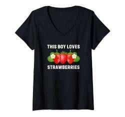Damen Lustige Erdbeere für Jungen Kinder Beeren Obst Erdbeeren T-Shirt mit V-Ausschnitt von Funny Strawberry Gifts Farmer
