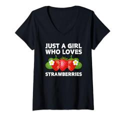 Damen Lustige Erdbeere für Mädchen Kid Berry Fruit Erdbeeren T-Shirt mit V-Ausschnitt von Funny Strawberry Gifts Farmer
