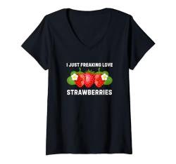 Damen Süße Erdbeere für Männer Frauen Beeren Obst Erdbeeren T-Shirt mit V-Ausschnitt von Funny Strawberry Gifts Farmer
