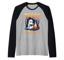 Lustiges Lehrer-Halloween-Geister-Lesebuch mit Tiermotiven Raglan von Funny Teacher Halloween Ghost Reading Book Lover