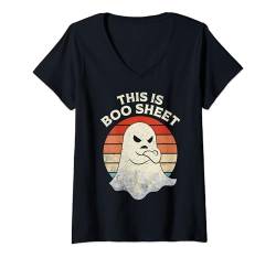 Damen Das ist Boo Sheet Ghost Retro-Halloween-Kostüm für Herren und Damen T-Shirt mit V-Ausschnitt von Funny This Is Boo Sheet Halloween Costume Tees