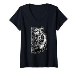 Damen Tigerkatze, buntes Tigergesicht, Grafik für Männer, Frauen, Kinder T-Shirt mit V-Ausschnitt von Funny Tiger Design Beautiful Wild Cat Face Tiger