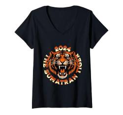 Damen Tigerkopf, Tigergesicht, wildes Tier, bunter Tiger für Herren T-Shirt mit V-Ausschnitt von Funny Tiger Design Beautiful Wild Cat Face Tiger