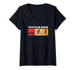 Damen Triathlon für Frauen, Mutter, Schwimmen, Laufen, Schwimmen, Fahrrad T-Shirt mit V-Ausschnitt von Funny Triathlon Gift Triathlete Sport