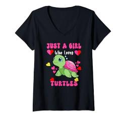 Damen Lustiges "Just A Girl Who Loves Turtles" Ozean-Tier niedliches Meer. T-Shirt mit V-Ausschnitt von Funny Turtles Lover Tees Women Girls Kids.