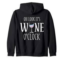 Oh Look It's Wine O'Clock Lustiges Weinglas Trinkzeit Kapuzenjacke von Funny Wine Drinkers Glass of Wine Humor Apparel