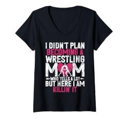 Damen Wrestling Mom Retro Wrestler Frauen Mutter T-Shirt mit V-Ausschnitt von Funny Wrestling Gifts Women Mother's Day