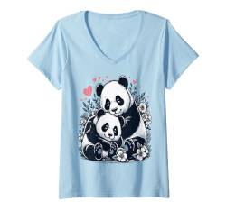 Damen Schöne Geschenkidee, Design: Mama Panda und Baby Panda T-Shirt mit V-Ausschnitt von Funny animals kawaii