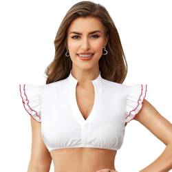 Funspread Dirndl Bluse Damen Weiß - Dirndlbluse Kurzarm DirndlBlusen V Ausschnitt Trachtenbluse Rot 36 von Funspread