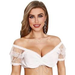 Funspread Dirndl Bluse Damen mit Spitze Dirndlbluse - Elegante Dirndlblusen für Oktoberfest Trachtenblusen Weiß 46 von Funspread