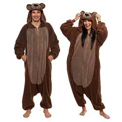 Funziez! Sherpa Bear Erwachsene Onesie Tier Halloween Kostüm Plüsch Teddy Einteiler Cosplay Anzug für Erwachsene Frauen Männer, Brown Bear, XXL von Funziez!