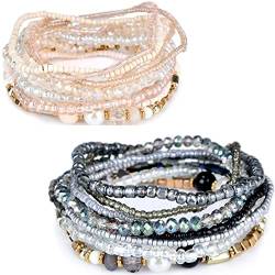 Stapelbare Armbänder mit Kristallperlen, handgefertigt, bunte Kristallperlen, Rocailles, Armbänder für Frauen und Mädchen, Metall, Legierung von Fuqimanman2020