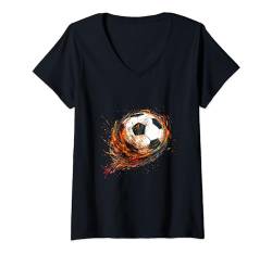 Damen Fußballer mit Fußball Kicker Fußballspieler Kicken T-Shirt mit V-Ausschnitt von Fußball Shop für Fußballer Geschenke Herren & Jung