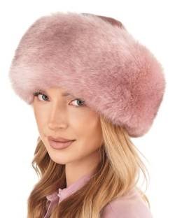 Futrzane Siberian Mütze mit Fellrand - Fellmütze Damen - Pelz und Leder Hut (L, Rosa - Rosa Siberian) von Futrzane