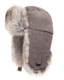 Futrzane Trappermütze aus Cord - Ushanka Damen - Winter Mütze mit Ohrenklappen (S, Grau - Silber Siberian) von Futrzane