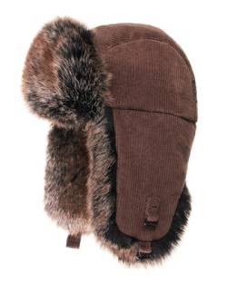 Futrzane Trappermütze aus Cord - Ushanka Herren - Fell Mütze mit Ohrenklappen (M, Braun - Braun Siberian) von Futrzane