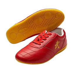 G-LIKE Chinesische Taichi Training Schuhe - Traditionelle Kampfkunst Kung Fu Wushu Wing Chun Gymnastik Unisex Turnschuhe Herren Damen Freizeitschuhe Weiche Sohle Lederschuhe (Rot, numeric_36) von G-LIKE