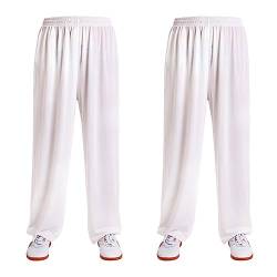 G-LIKE Kampfkunst Tai Chi Trainingshosen – 2 Hosen für Kampfsport Taiji Kung Fu Wushu Yoga Unisex Damen Herren Freizeithose Weite Beine aus Viskose (as3, Alpha, x_l, Regular, Regular, Weiß) von G-LIKE