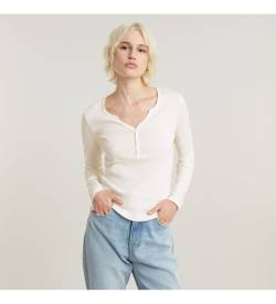 G-Star für Damen. D24656-5268-1284 Tiefes V Henley Schmales T-shirt weiß (XXS), Lässig, Langarm, Bio-Baumwolle, Nachhaltig von G-Star