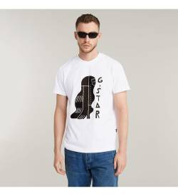 G-Star für Herren. D25678-C336-110 Haar Illustration T-shirt weiß (S), Lässig, Kurzarm, Bio-Baumwolle, Nachhaltig von G-Star