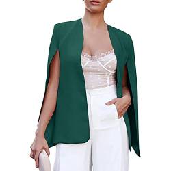 Damen Lange Cape Blazer Open Front Business Office Strickjacke Mantel Elegant Anzugjacke Split Ärmel Einfarbig Jacke Workwear (Grün, XL) von G-real