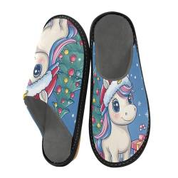 GAIREG Unisex Reise Hausschuhe Hallenschuhe Winter Hausschuhe für Damen, Cartoon-Einhorn in Weihnachtsmütze, 42/44 EU von GAIREG