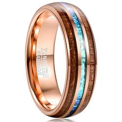 GALANI Ring Herren 8mm Roségold Wolframkarbid Koa Holz Ring mit Opal Freundschaftsring Partnerring Geeignet für Verlobung Heirat Jahrestag Schmuck für Täglichen Gebrauch Größe 61(19.4) von GALANI