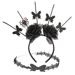 GALPADA 2 Sätze Dunkelrosa Spinnen-Set Retro- Karnevalskostüm Haarband Gothic Haarschmuck Gothic-Kopfschmuck Augenfang Cosplay-Stirnband schwarze Stirnbänder für Tuch Black von GALPADA