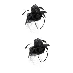 GALPADA 2St Feder Haarspange Hut haarclips haarklemmen haaraccessoires kapuzenpullover Glamourös Hut Vintage-Hut Damen Hut Tea-Party-Fascinator-Hut Fascinator-Kopfschmuck Mesh Black von GALPADA