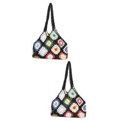 GALPADA 2st Patchwork-Handtasche Blumengewebte Strandtasche Umhängetasche Gehäkelt Ästhetische Geldbörse Gehäkelte Geldbörse Kawaii-Einkaufstasche Häkeln Segeltuch Fräulein Sommerstrand von GALPADA