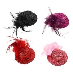 GALPADA 4 Stück Federhut fotozubehör haarschmuck haar Haarschleife Mini-Hutspange Fascinator Hut Haarspange Haarklemmen Billycock-Hut-Haarnadel Zylinder Haarspange Flash-Leiste von GALPADA