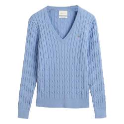 GANT Damen Stretch Cotton Cable V-Neck Pullover, Clear Sky, Medium von GANT