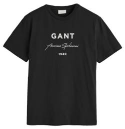 GANT Herren Logo Script Printed SS T-Shirt, Black, XL von GANT