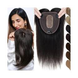 Toupet-Haare für Frauen, Echthaar-Topper for Frauen, natürliches Aussehen, glattes Haar, 12 x 13 cm, atmungsaktive Seidenbasis, Clip-in-Haarteile aus brasilianischem Remy-Haar, erhöhen das Haarvolumen von GAOWINLY