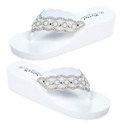 GAROZATION Rutschfeste Strandschuhe Für Frauen Slip Sohle Sandalen Mit Perlen Diamant Verzierung Weiß Größe 40/8 US / 55 UK / 39 EU/Perfekt Für Den Sommer von GAROZATION