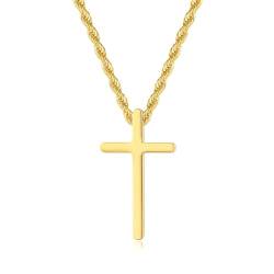 GAVU Herrenkette Edelstahl-Gold-Kreuz-Anhänger-Halskette, Herren Kreuz-Anhänger-Halskette kleines Kreuz 60cm von GAVU